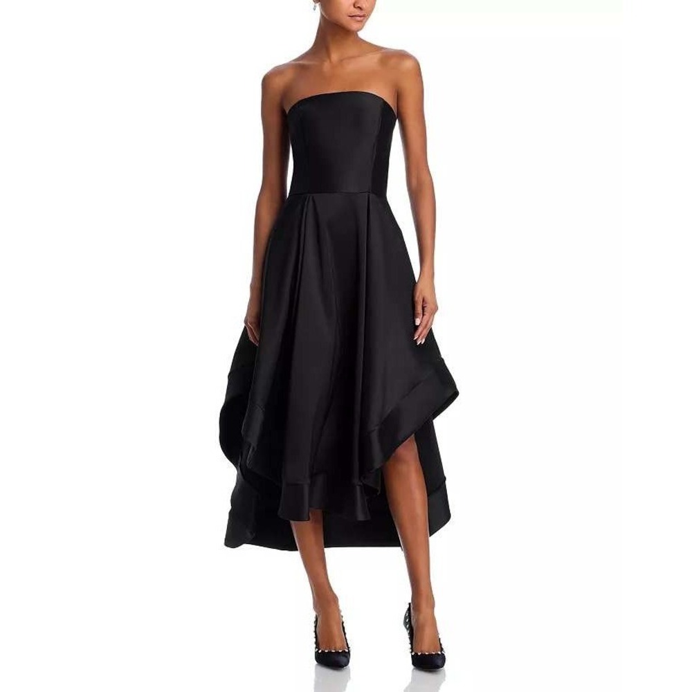 Classic Strapless Black Hi-Low Satin Dress